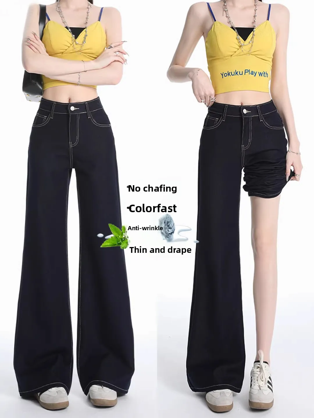 

Ice Silk Micro Flared Jeans Women's Summer Thin Large Size Slimming Drapey Knife Jeans High Waist Denim Pocket Zipper