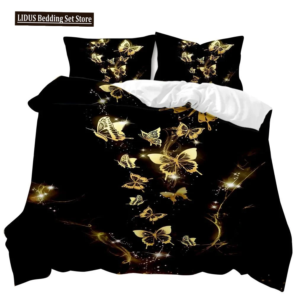 

Golden Butterfly Duvet Cover Set Exotic Luxury Style Bedding Set For Adults Girl Butterfly Queen King Size Polyester Qulit Cover