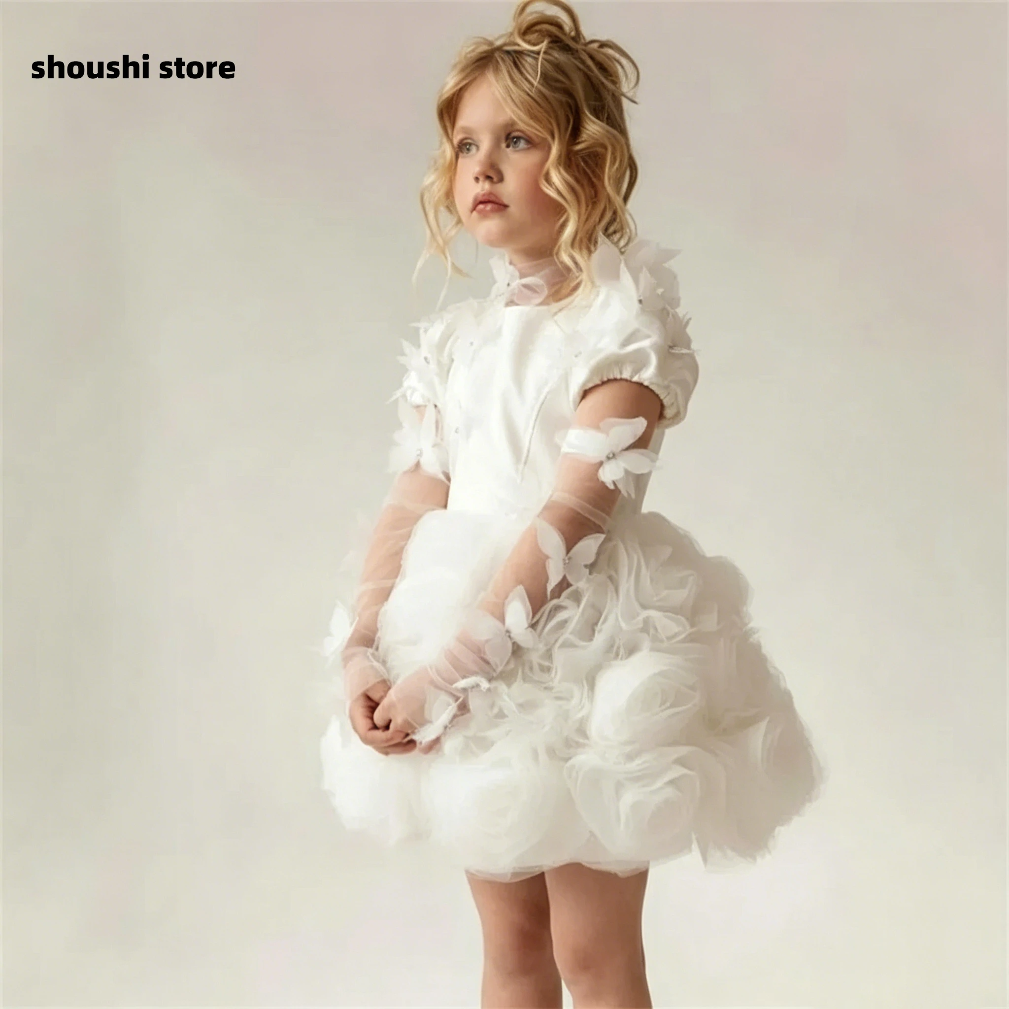 White Flowers Butterfly Flowers Girl Dresses Wedding Party Dress for Kids Flowers Girls Prom Gowns Customized