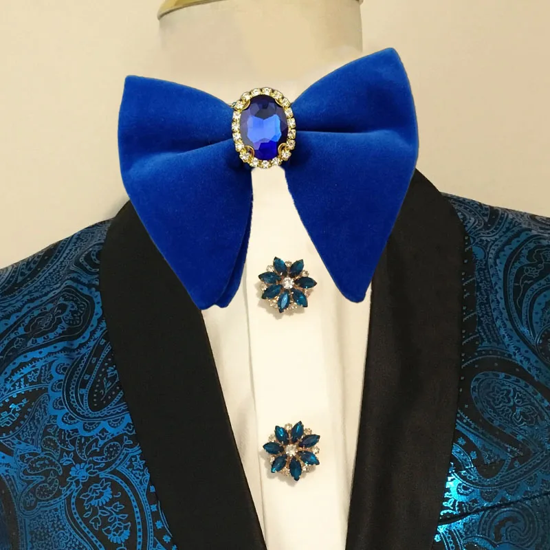 

Big Velvet Rhinestone Bow Ties Luxury Classic Men's Business Banquet Concert Suit Shirt Bowtie High-end Wedding Accessories Gift