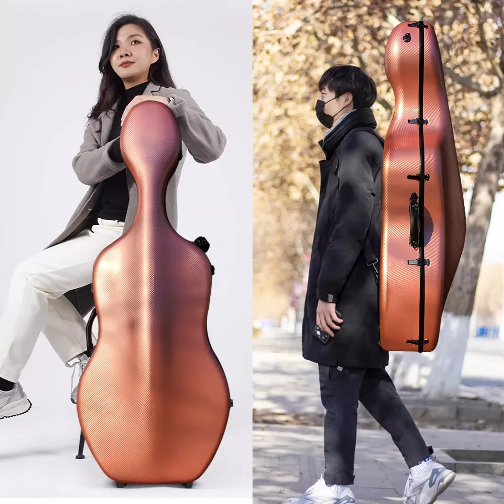 

New 4/4 Cello Case Carbon Fiber Cello Box Protect carry strap Pink Gold sturdy and lightweight Durable #US