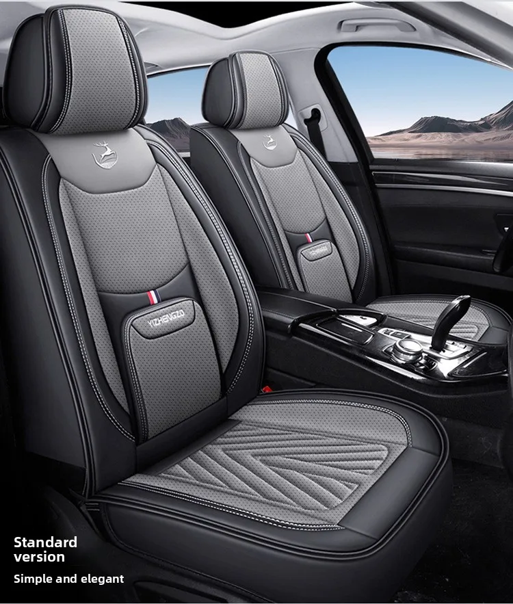 High Quality Thick Nappa Leather Universal Car Full Seat Cover Breathable Perforated Leather SUV Cushion Full Seats Cove JJ259