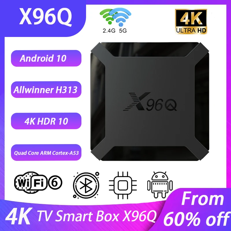 X96Q Android 10.0 TV Box Allwinner H313 Quad Core 4K 2.4G Wi-Fi Google Player Youtube X96 1 ГБ 8 ГБ Телеприставка