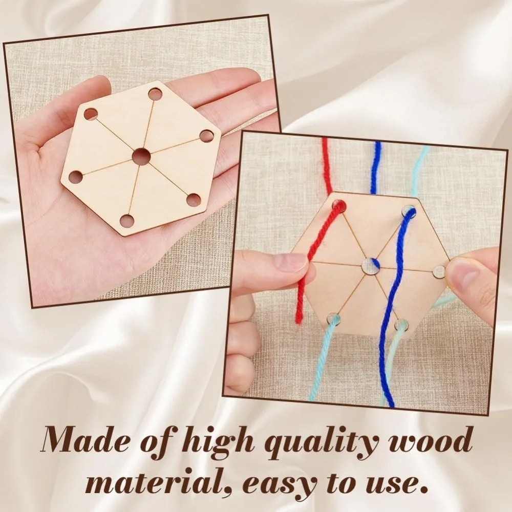 24Pcs Hexagon Weaving Cards 2.6x3 Inch Wood Loom Cards Handmade Tools Supplies Wood Tablet Cards Wood - view 3
