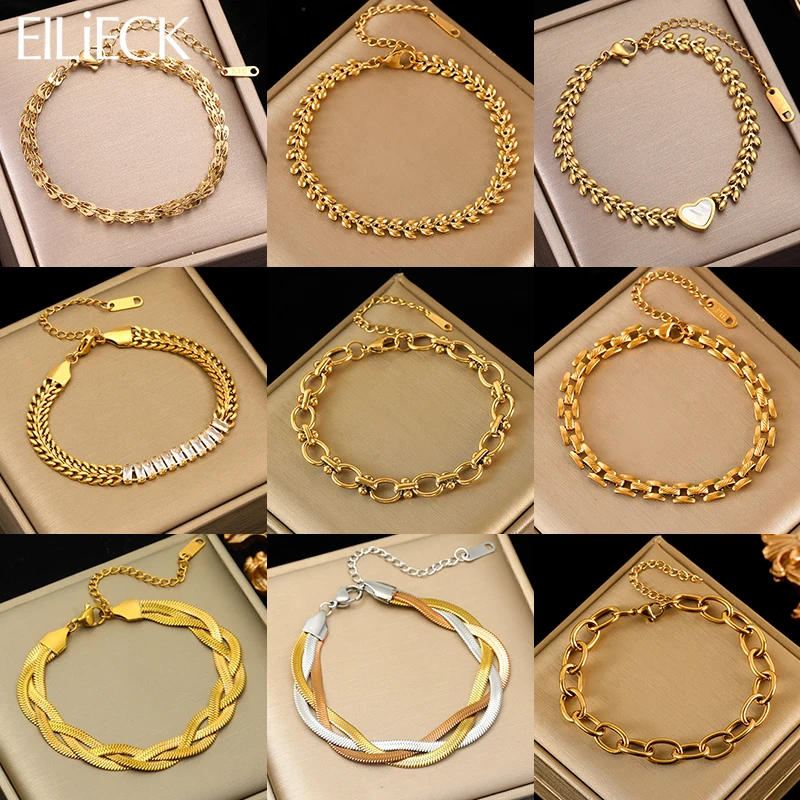 

EILIECK 316L Stainless Steel Chain Bracelet Bangle Waterproof Light Metal Fashion Women Chic Wrist Jewelry Birthday Gift Bijoux