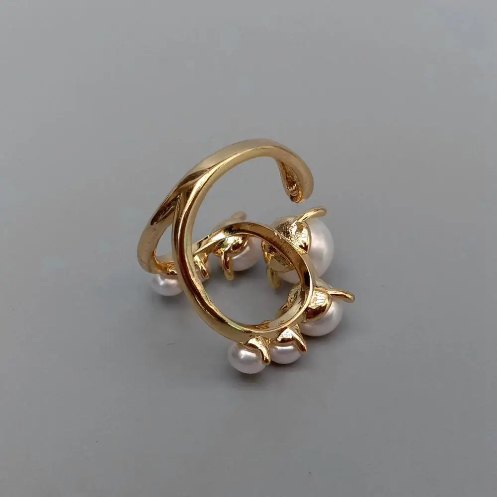 Y·YING خاتم لؤلؤ أبيض مثقف للمياه العذبة مطلي بالذهب الأصفر مجوهرات نسائية لحفلات الزفاف