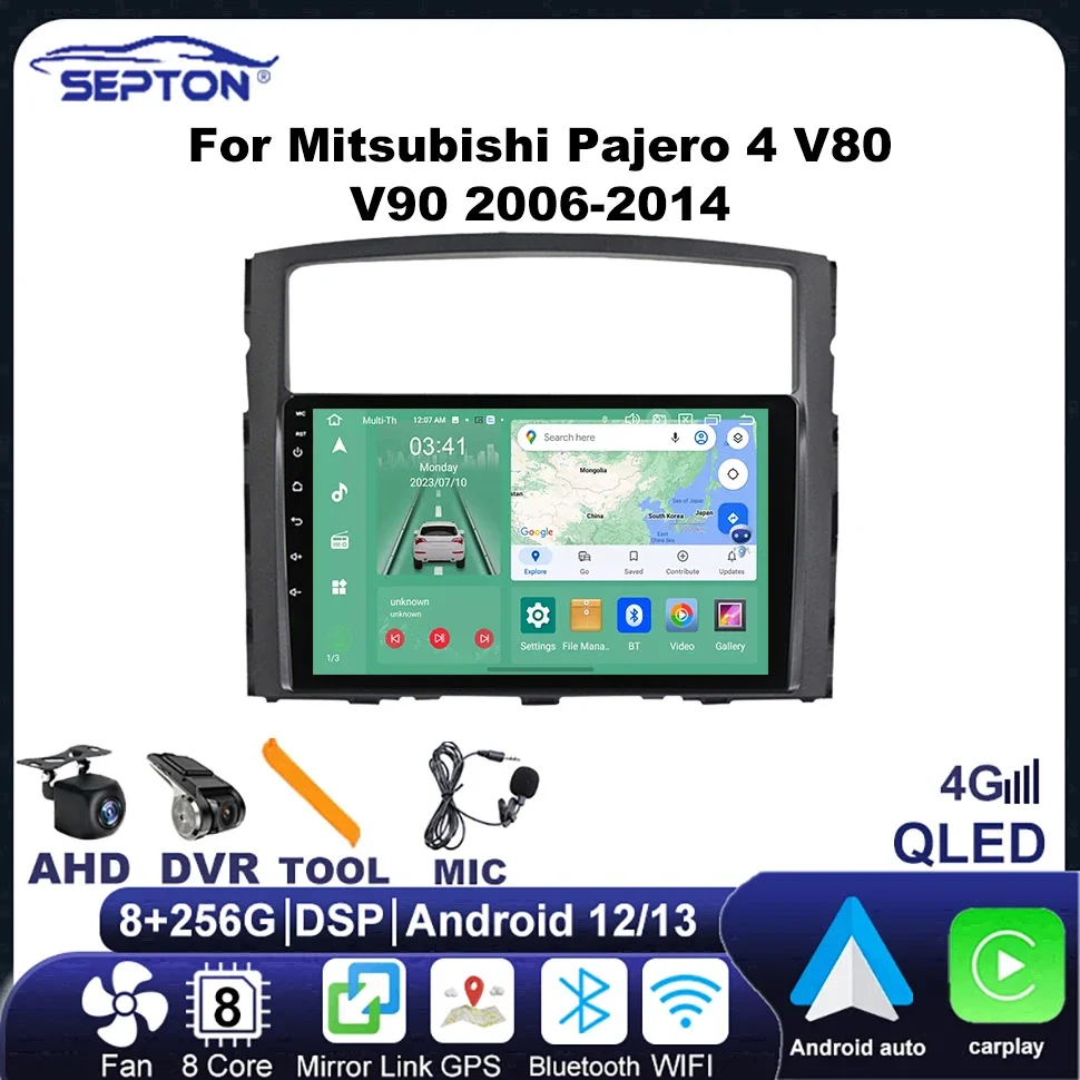 

SEPTON Car Player Radio Carplay for Mitsubishi Pajero 4 V80 V90 2006-2014 GPS 4G Automotive Multimedia Car Intelligent Systems