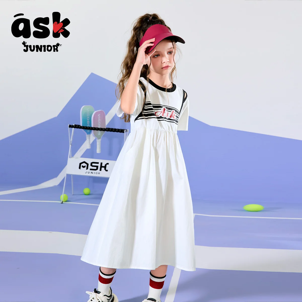 الأطفال الصيف الأوسط والكبير الأطفال خارج على الكتف فستان الفتيات طويلة قصيرة الأكمام تي شيرت فستان الفتيات الملابس #4