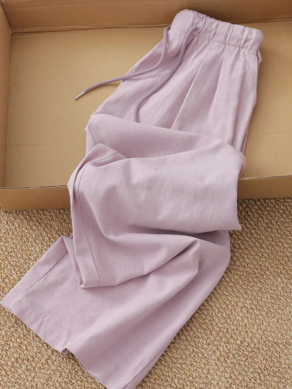 

Summer plus Size Women's Purple Wide Leg Pants Casual Straight Cut Trousers Comfortable High Waist Polyester Inner