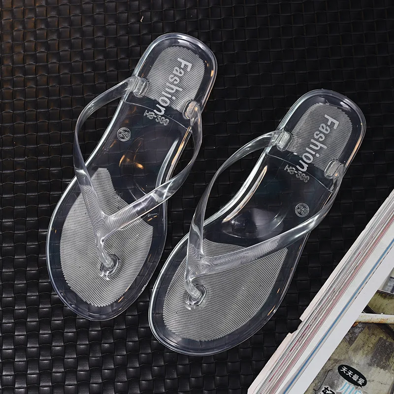 Transparent beach sandals Korean version internet famous jelly crystal clip on flip flops summer Korean version for outdoor wear