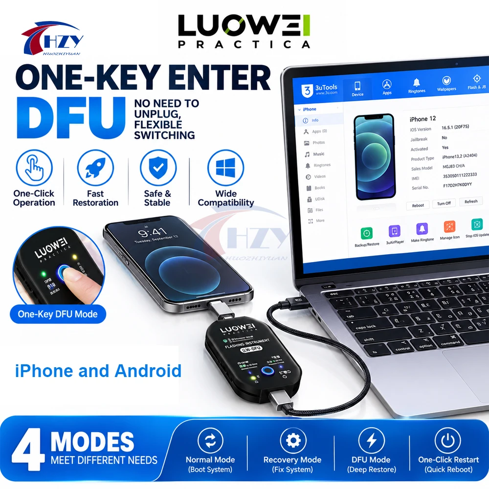 LUOWEI One-Click DFU Flashing Tool Restart/DFU Mode/Flashing/Restart Recovery for IP Android System Flash Phone Repair