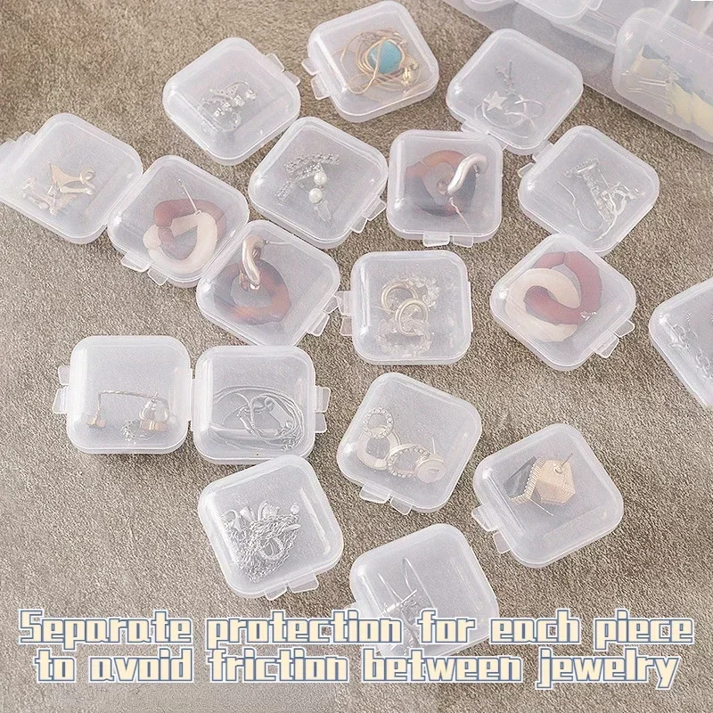 20/50/100pcs Mini Plastic Storage Box Square Transparent Portable Container Jewelry Holder Earrings Packaging Display Case