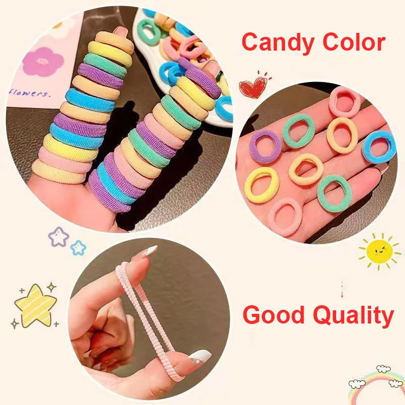 100pcs Girls Colorful Elastic Hair Bands Ponytail Hold Hair Tie Children Rubber Bands Scrunchie Hair Accessories Bands for Girls