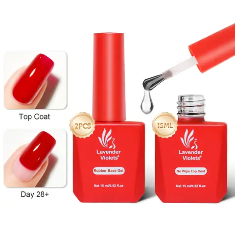 2pcs 15ml 베이스 탑 코트 세트(고무 베이스 젤 포함) & 닦아내지 않는 탑 코트, 오래 지속되는 살롱 네일 아트용 네일 젤 폴리쉬