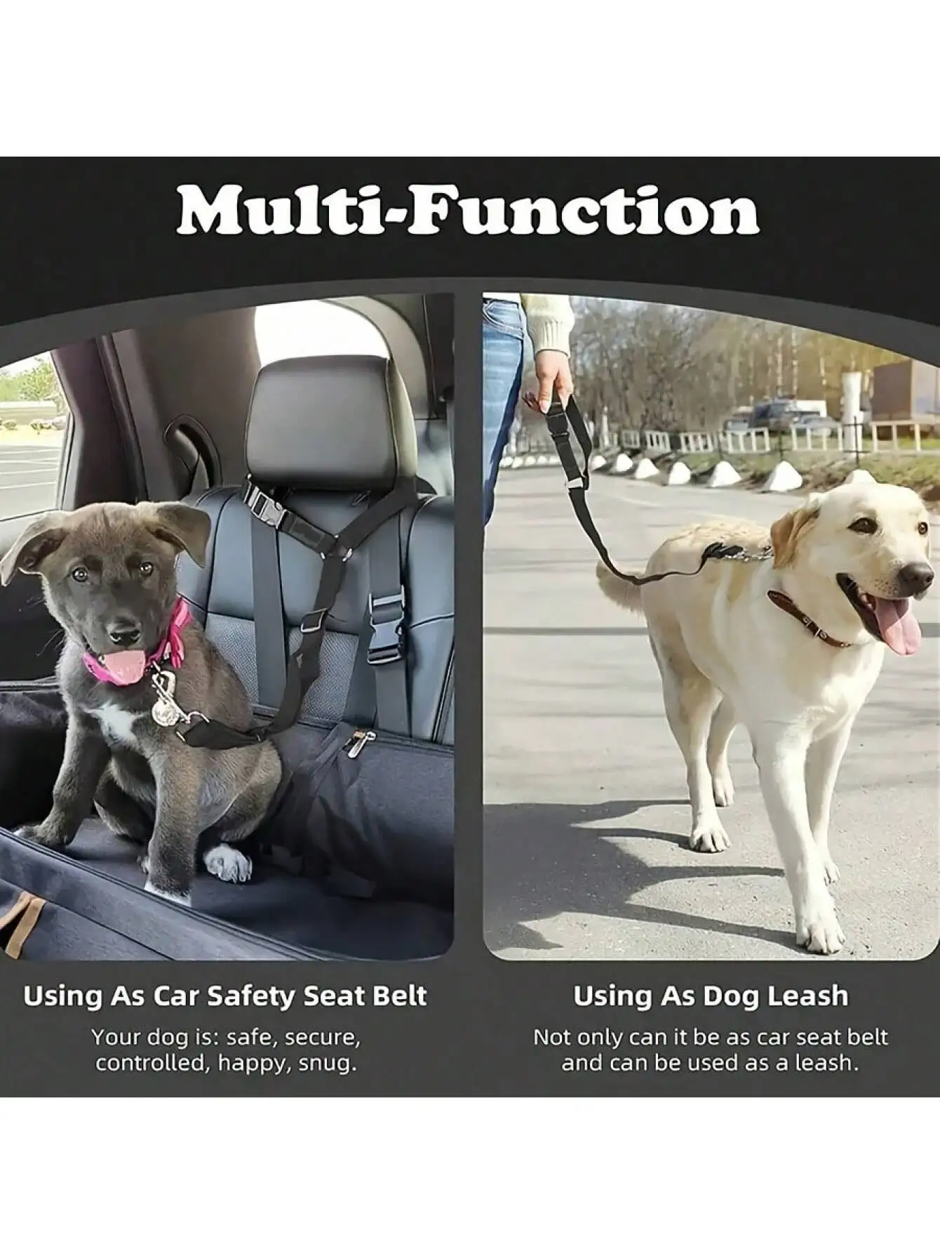 Solid Color Two-in-one Pet Car Seat Belt Nylon Lead Leash Backseat Safety Belt Adjustable Dogs Harness Collar Pet Accessories