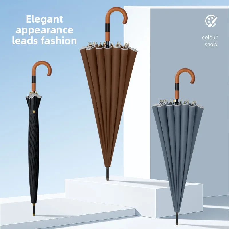 

Pure Color Automatic Umbrella Male Long Handle An Storm Resistant Type Double Umbrella Straight Handle Umbrella Outdoor Umbrella