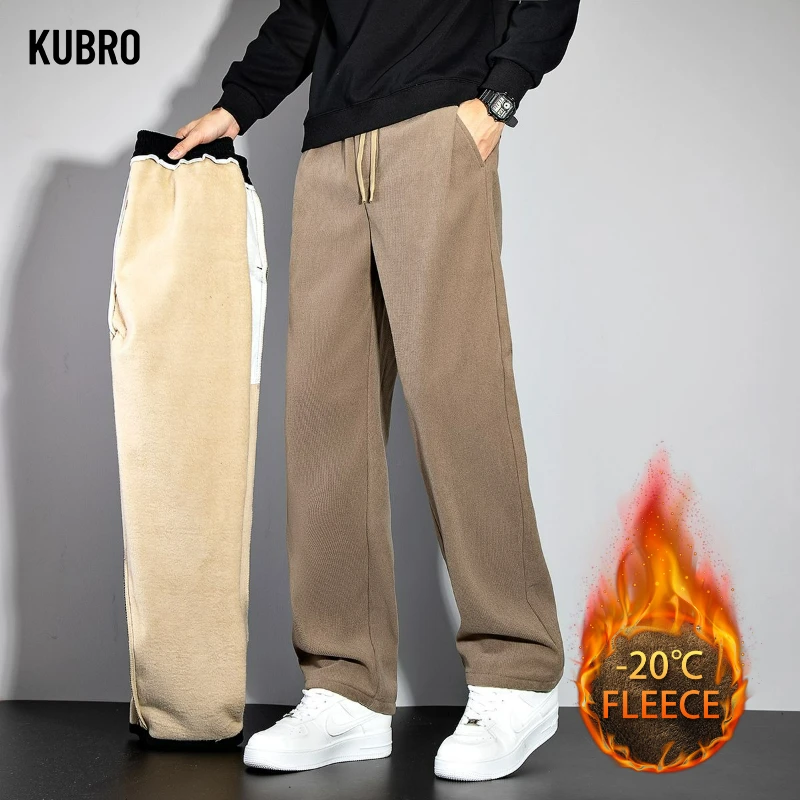 

Autumn Winter New 2025 Fleece Pants Men's Thick Slim Elastic Business Casual Velvet Pants Warm Fashion Solid Plush Trousers Male
