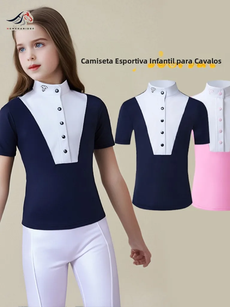 t-shirt-d'ete-a-manches-courtes-pour-enfants-uniforme-d'equitation-respirant-a-sechage-rapide-costume-de-chevalier-equipement-de-sport-et-de-fitness