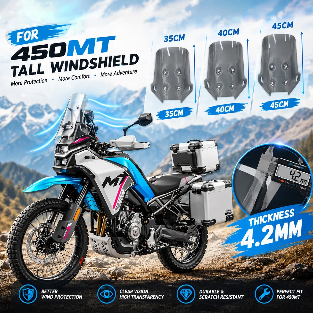 35/40/45CM Motorcycle Windshield Heightening And Widening windscreen Wind FOR CFMOTO 450MT MT 450 MT450 MT 2024 2025 2026