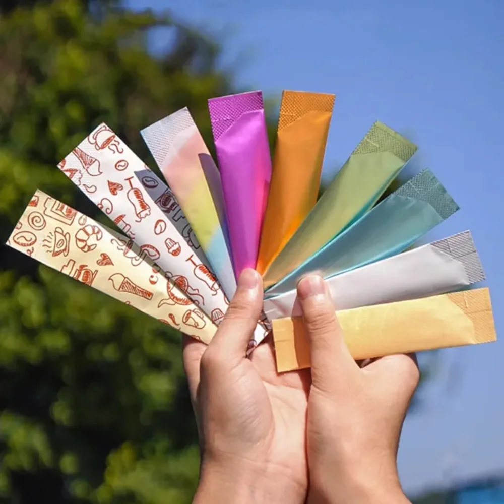 100pcs Long Strip Aluminum Foil Bag Disposable Heat Sealing Packaging Bag Liquid Powder Coffee Milk Cocoa Storage Sealing Pouch