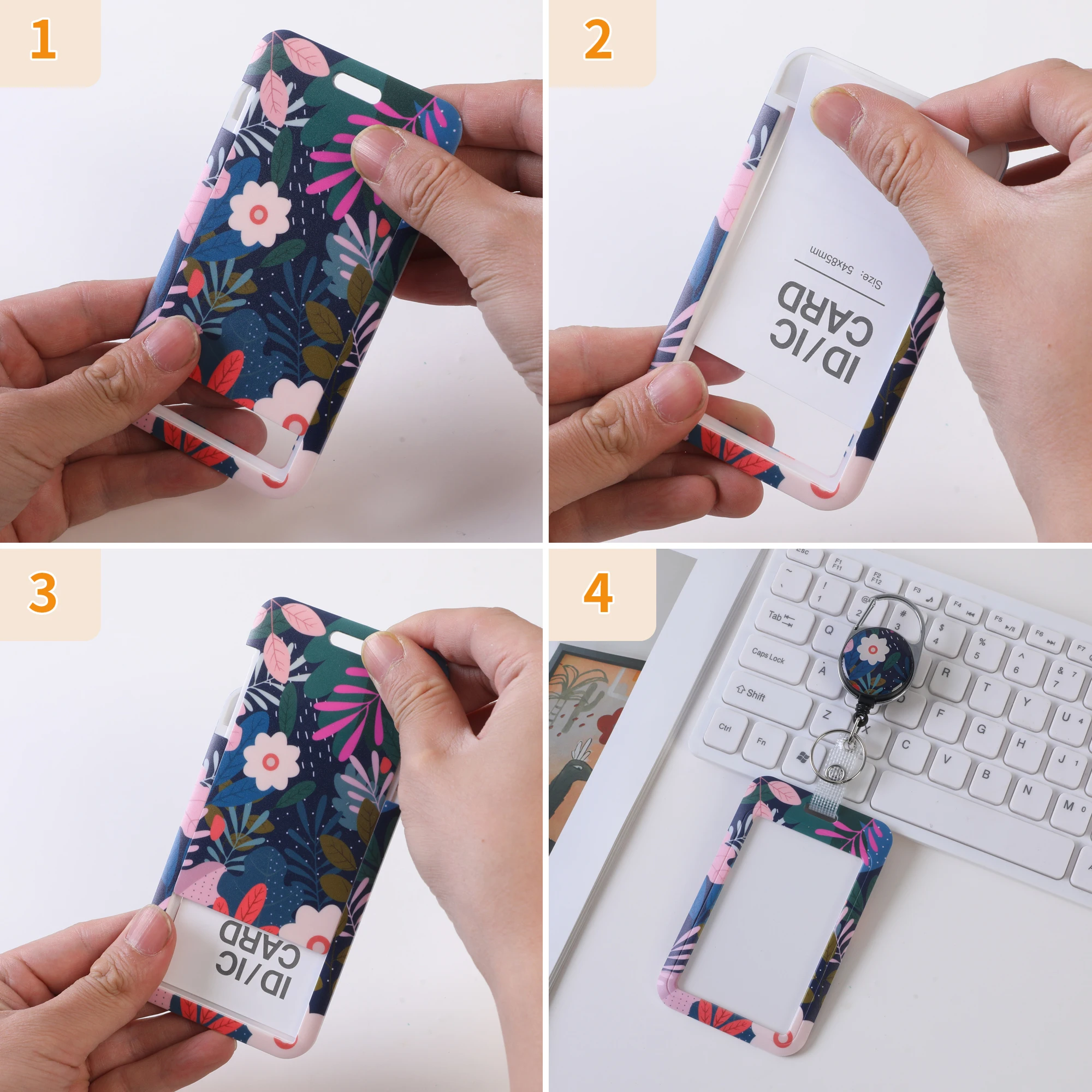 1 ชิ้นผู้ถือป้าย ID พร้อมเชือกเส้นเล็กสีชมพู Lanyard แนวตั้งกันน้ํา ID ผู้ถือป้ายสําหรับสํานักงาน, โรงเรียน, ท่องเที่ยว