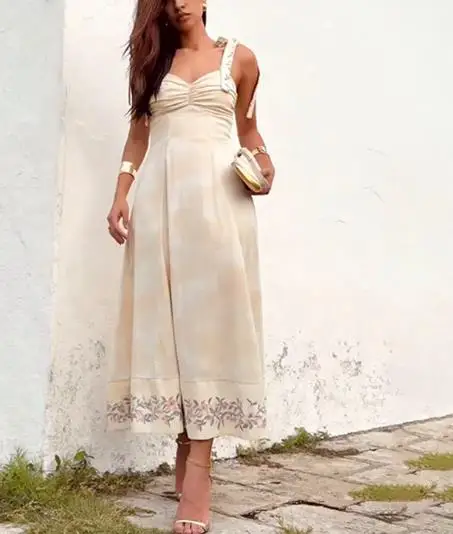 

Sleeveless Strapless Strapless Strap Printed Backless Camisole Dress for Summer, V-Neck Waistband Elegant Camisole Dress