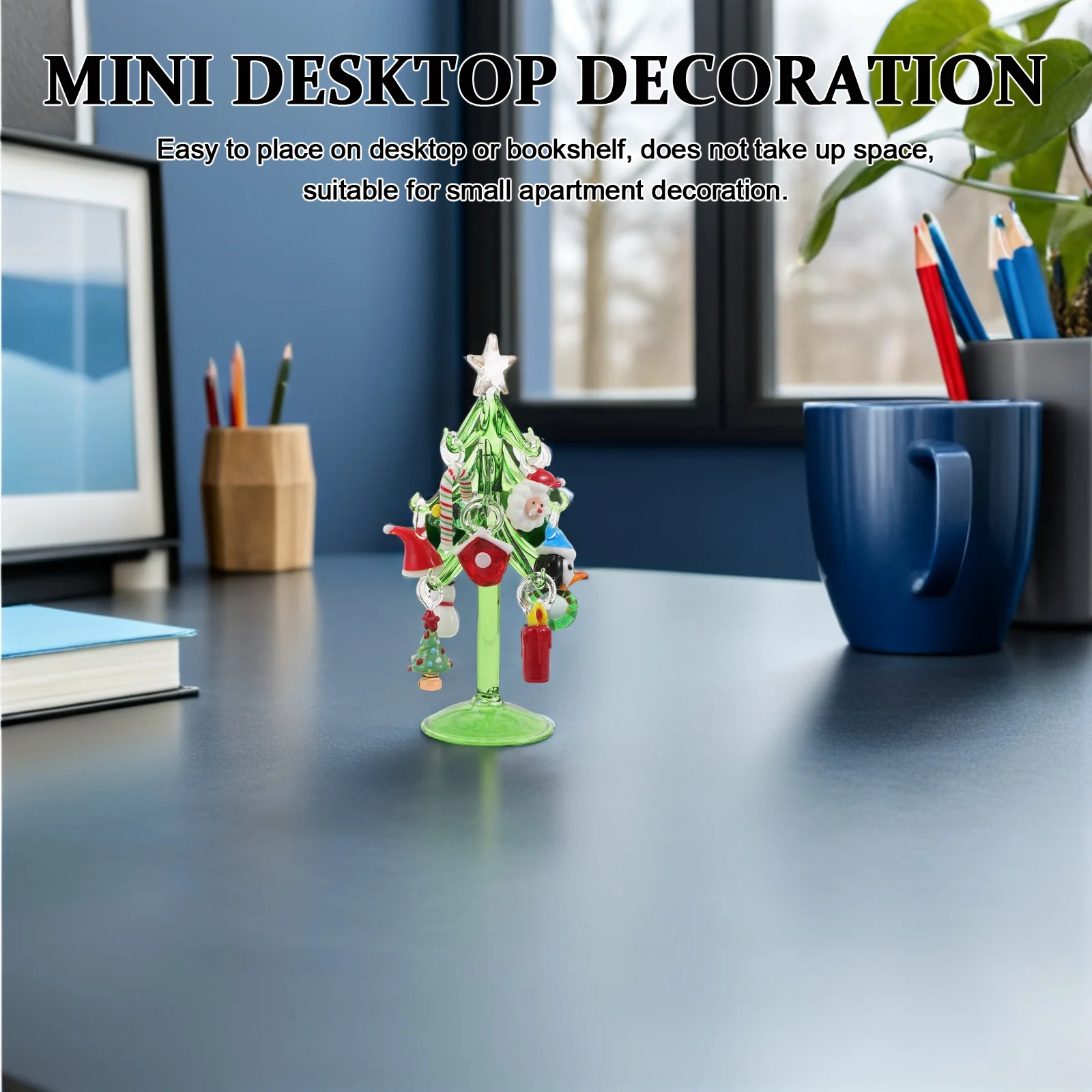 

Crystal Christmas Tree Mini Glass Tabletop Decoration Snowman Santa Claus Ornaments Xmas Holiday Centerpiece Home Office