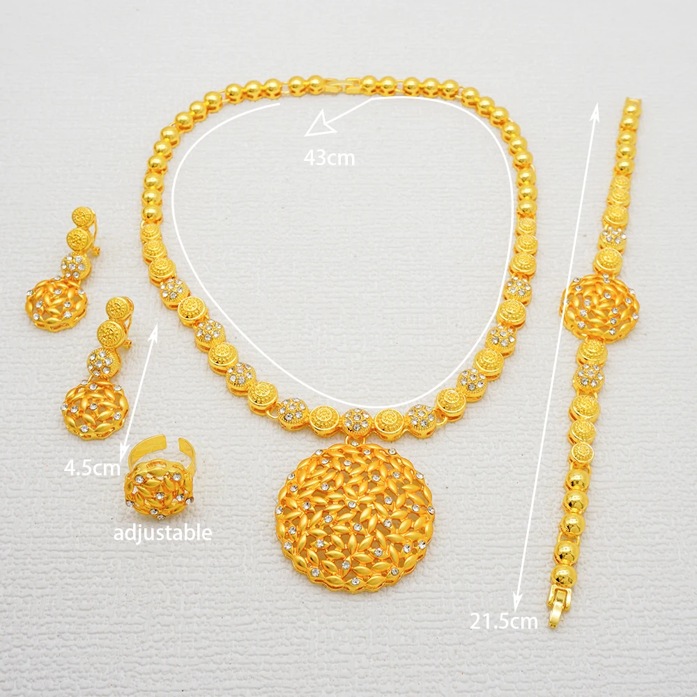 Luxury Round Necklace Earrings Jewelry Sets Dubai African Gold Color For Women Wedding Elegant Indian Costume Jewelry Gifts