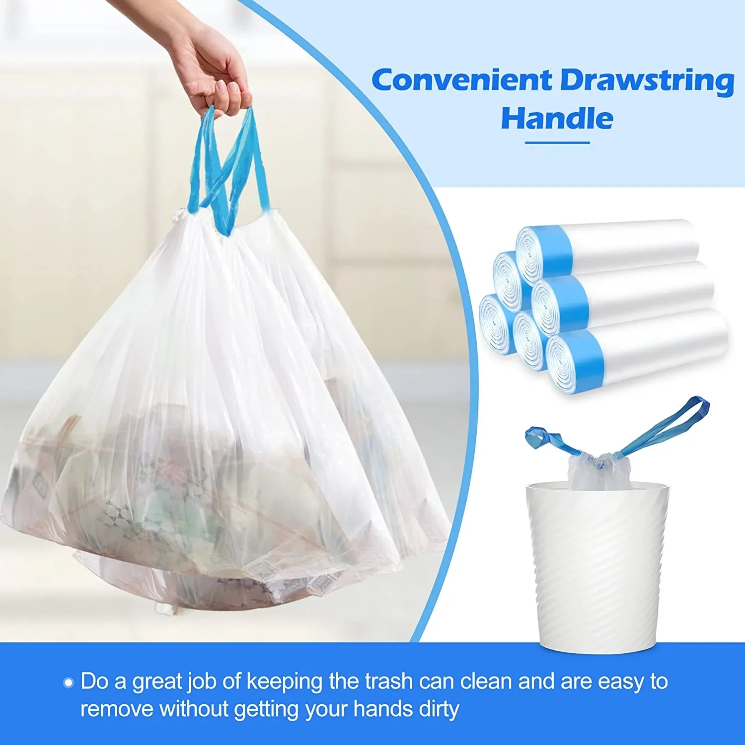 50 pcs Small Trash Bags Biodegradable,Thick & Strong 4 Gallon Trash Bag, Unscented Small Garbage Bags, Easy Tearing Waste Basket