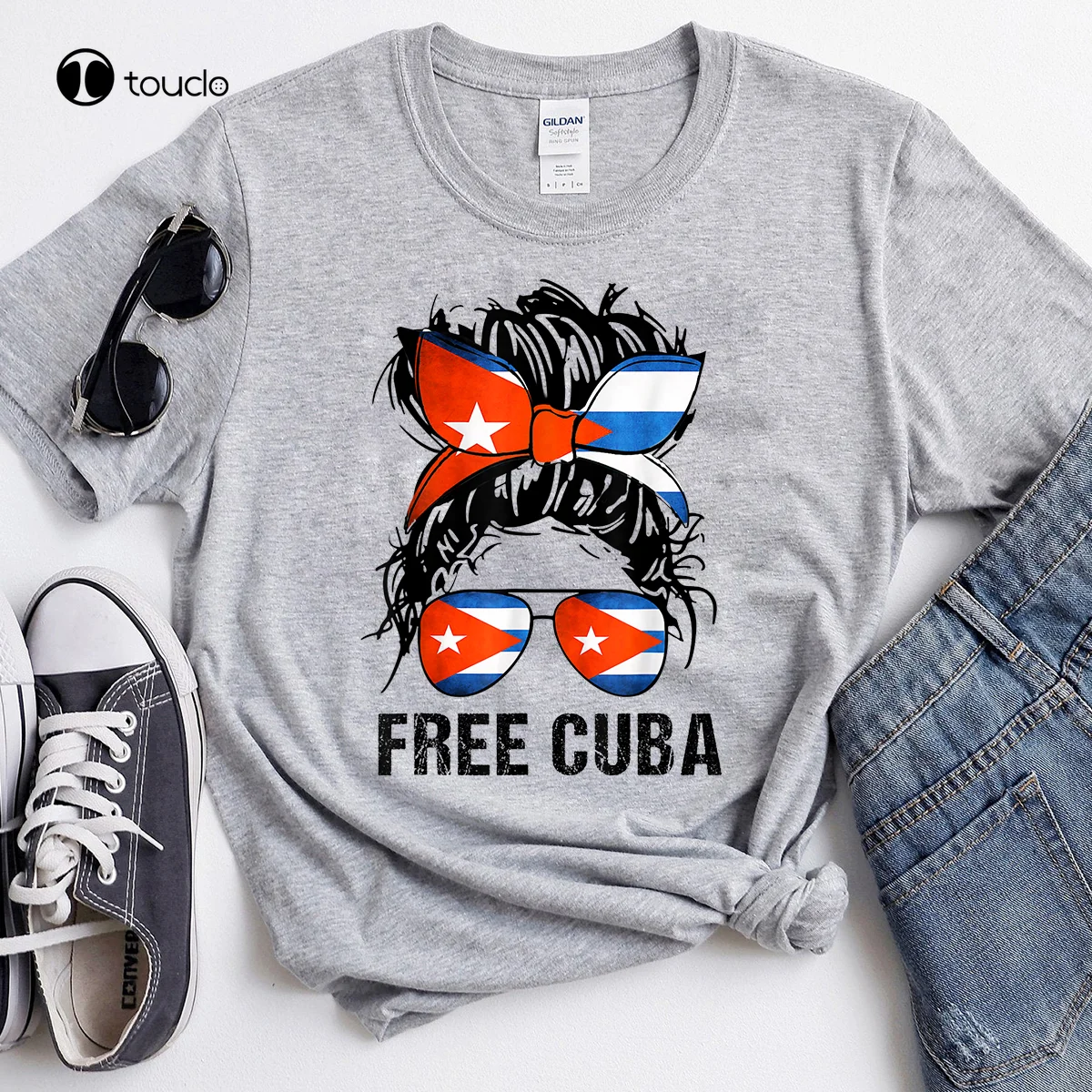 

New Messy Hair Woman Bun Free Cuba Flag Sos Cuban Sport Grey T-Shirt Tee Shirt Cotton T Shirt Fashion Tshirt Summer Women Shirts