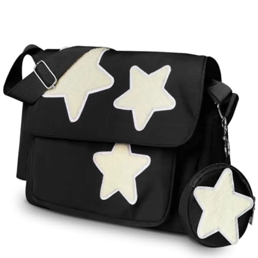 

Y2K Messenger Bag for Women, Lightweight Spacious Stars Tote Purse with Cute Coin Purse, Crossbody Shoulder Bag