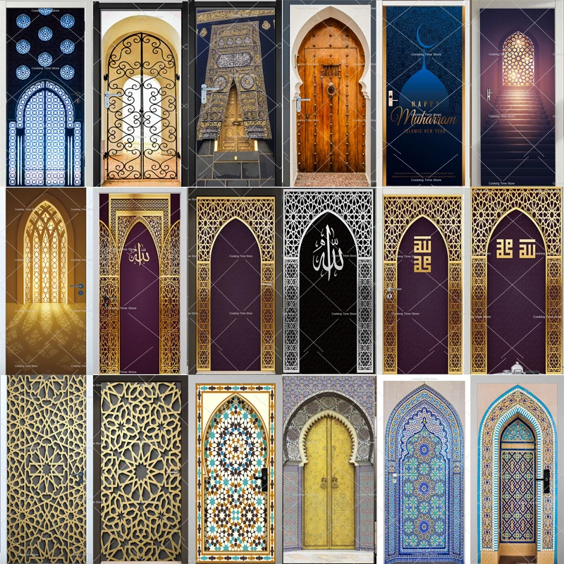 

Religious Theme Vintage Door Stickers Diy 3D Self-adhesive Retro Flower Tiles Wallpaper for Home Office Decoration Mural Sticker