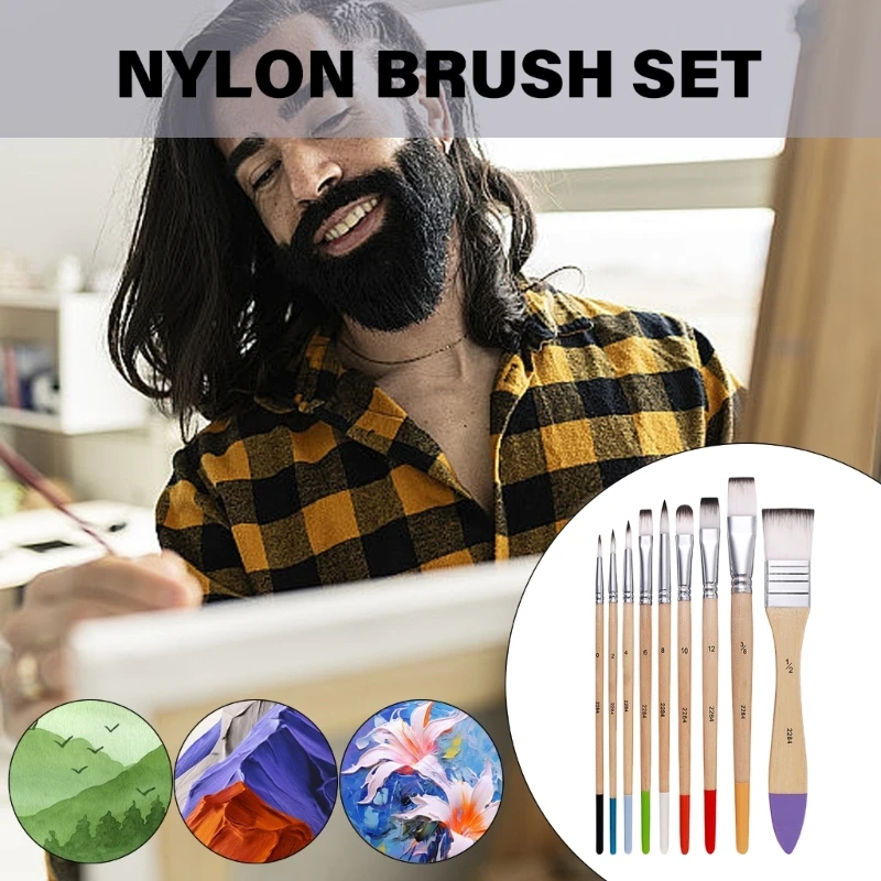 9pcs Paint Brush Artist Brushes Watercolor Paint Brush Nylon Hair Paint Brushes Oil Painting Brushes For Acrylic Painting