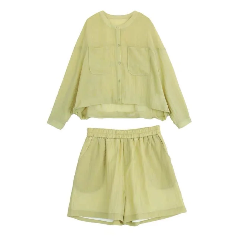 

Элегантные летние комплекты из шорт и рубашек с длинным рукавом, широкие брюки в французском стиле, свободные повседневные комплекты из двух предметов, женская одежда