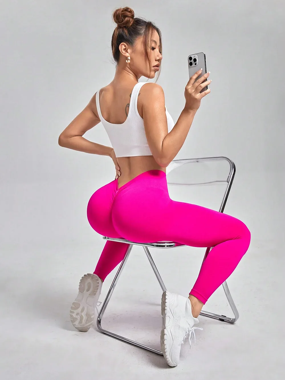 Honey Peach Hip Lift Seamless Knit Leggings Women's Sexy V-Waist Sports Fitness Leggings Push Up Booty Yoga Pants