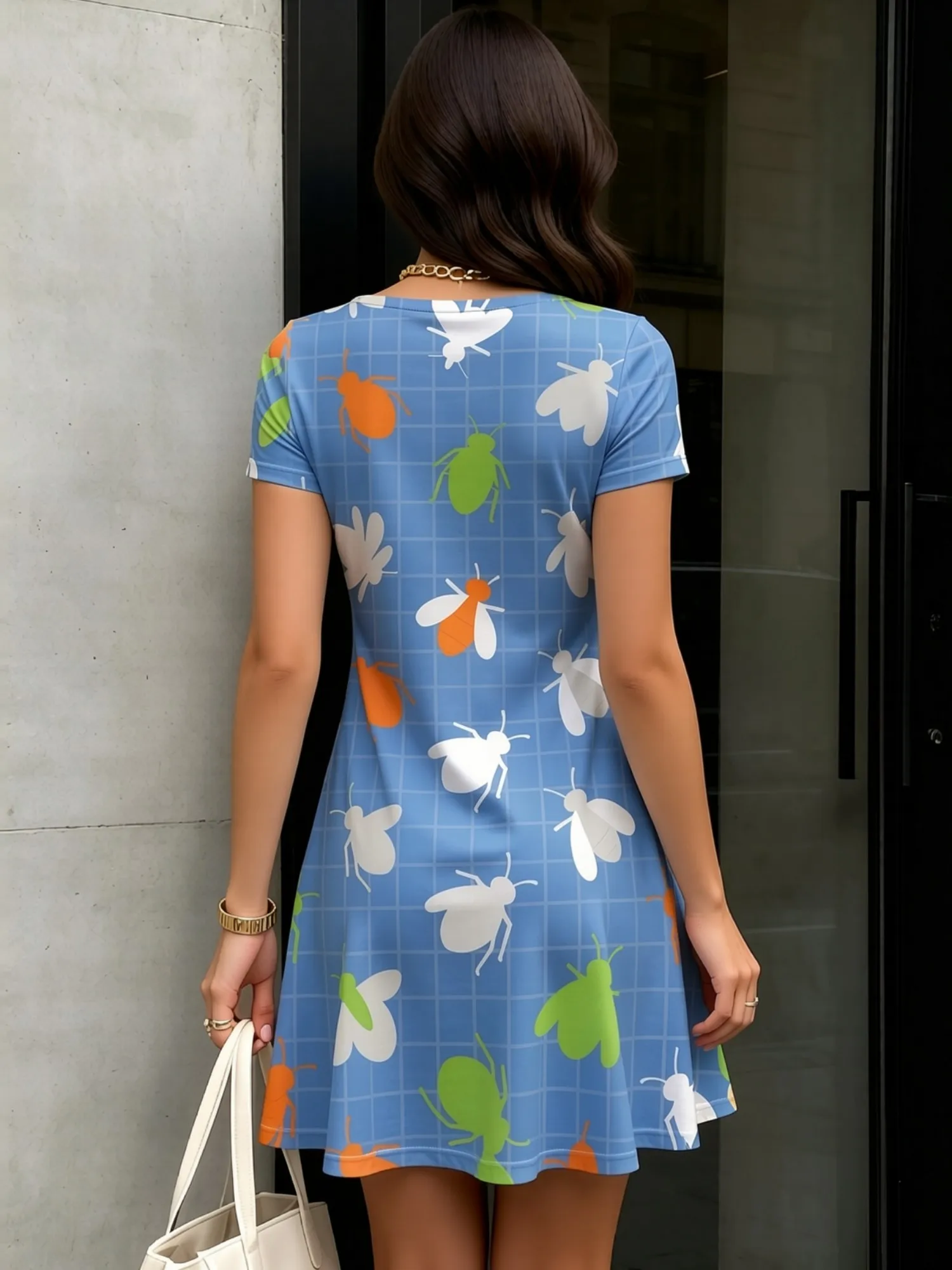 Womens Short Sleeve V Neck Floral Print A Line Dress Relaxed Summer Everyday Dress for Everyday Wear Holidays Travel and Parties