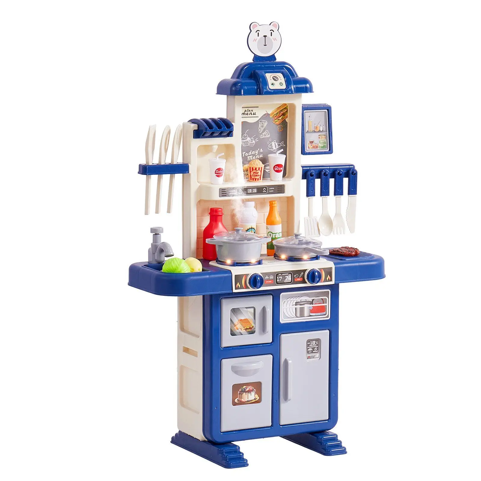 Kitchen Playset Kids Pretend Cooking Play Toy 48 Piece Accessories Blue