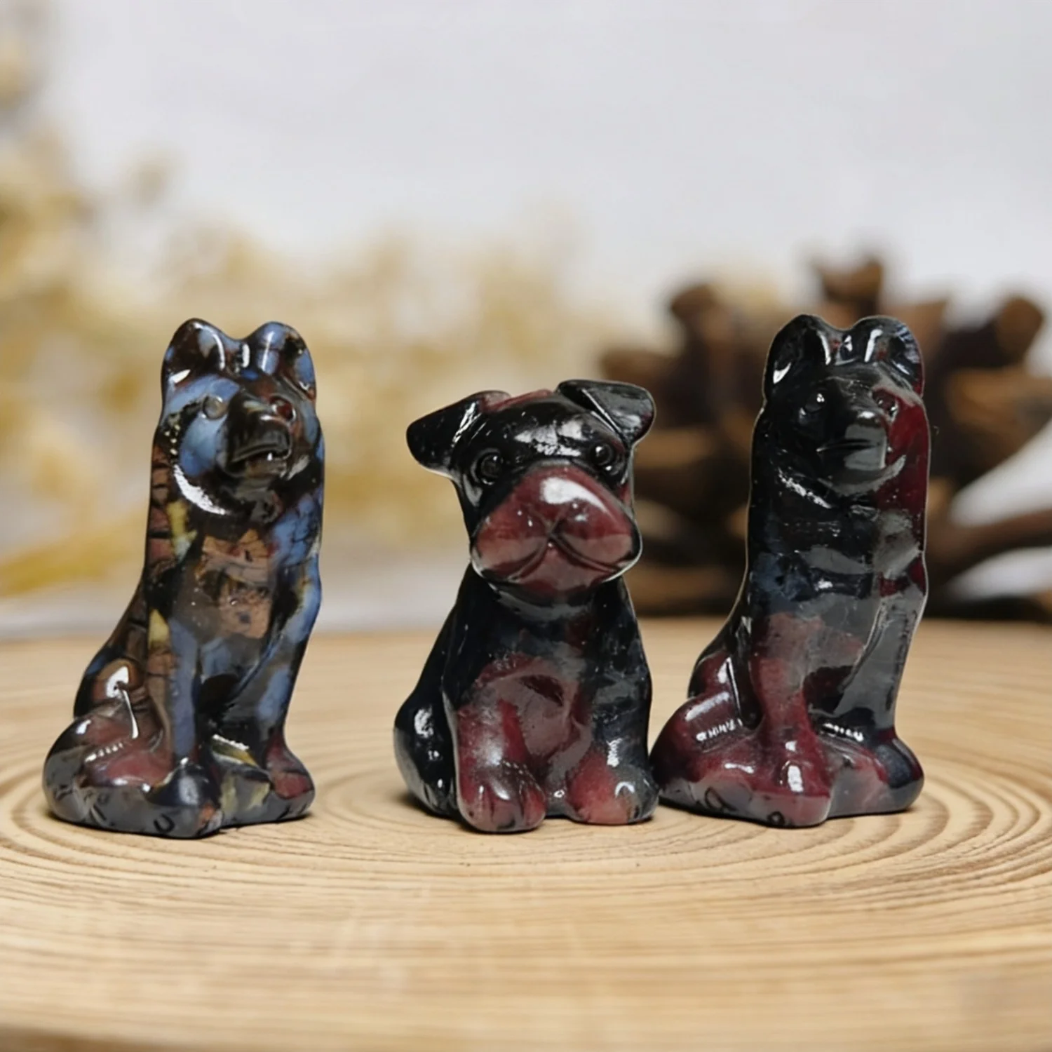 Natural Crystal Wolf Dog Carving Hand Carved Stone Animal Figurine Shrine Terrier Statue Home Decor Holiday Gift