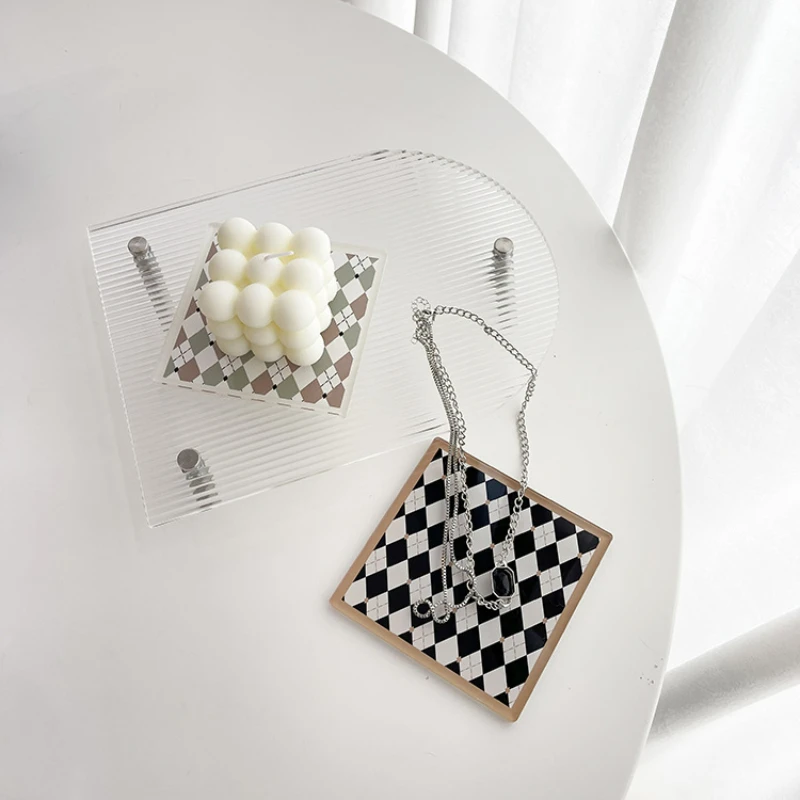 Retro Nordic Minimalist Acrylic Checkerboard Bar Coffee Coaster Photo Prop Decoration