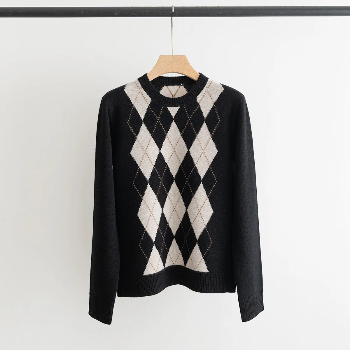 

Autumn/Winter Round Neck Diamond Pattern Wool And Cashmere Knit Sweater For Women - Versatile Loose Pullover Sweater - Warm Top