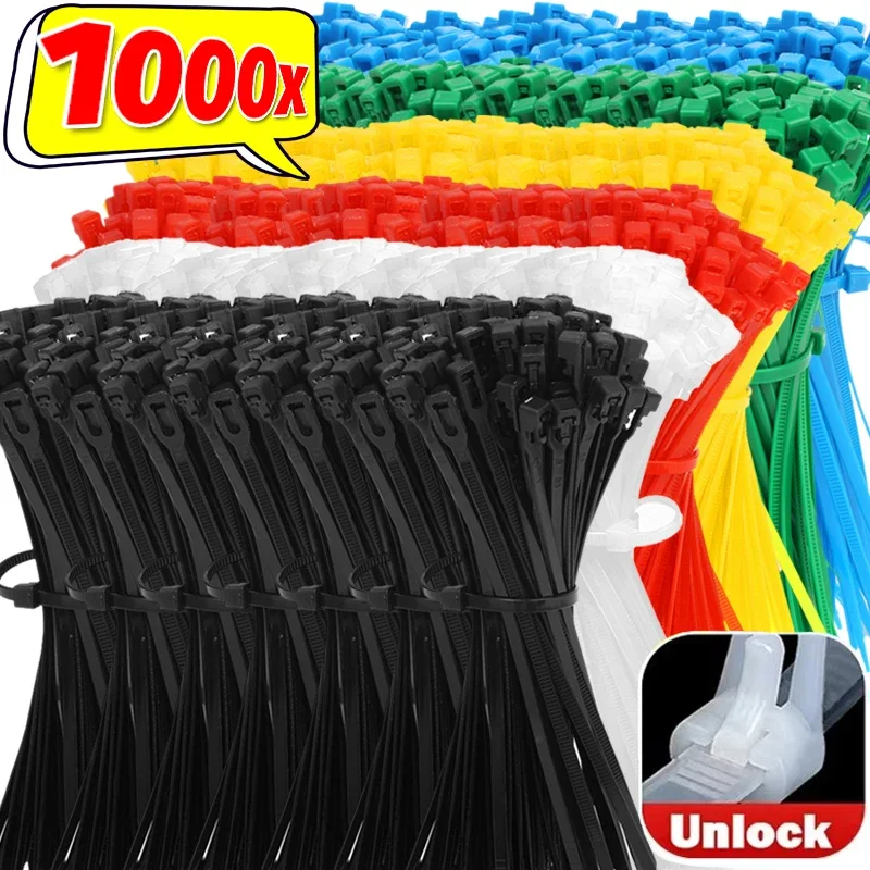 

100-1000pcs Reusable Nylon Cable Ties Releasable Self-locking Loose Slipknot Cables Ties Wire Fixed Strap Zip Ties Binding