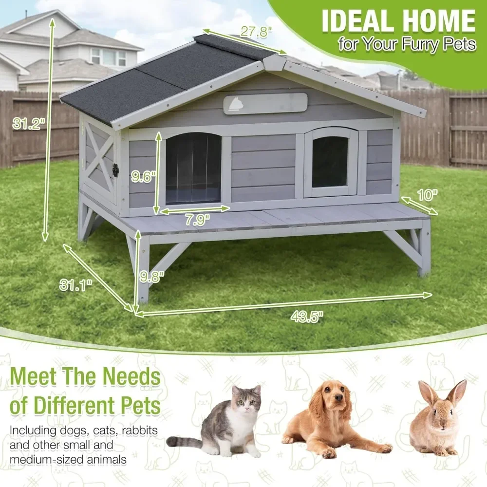 Outdoor Cat House Large Weatherproof Shelter with Insulated Liner for Multiple Cats Condos