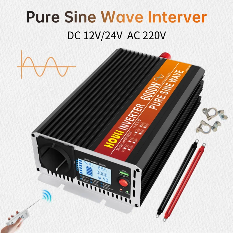 HOULI Inverter 24v 220v Pure Sine Wave 3000W 6000W Solar Inverter Transformador Power Voltage Inversor Car Automotiva Converter