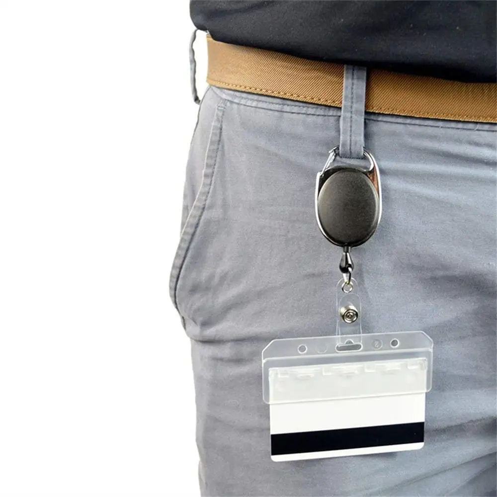 แนวนอนครึ่งผู้ถือบัตรโปร่งใสบัตรเครดิต Retractable Badge Reel Bank การ์ดการ์ด Protector ชื่อการ์ด