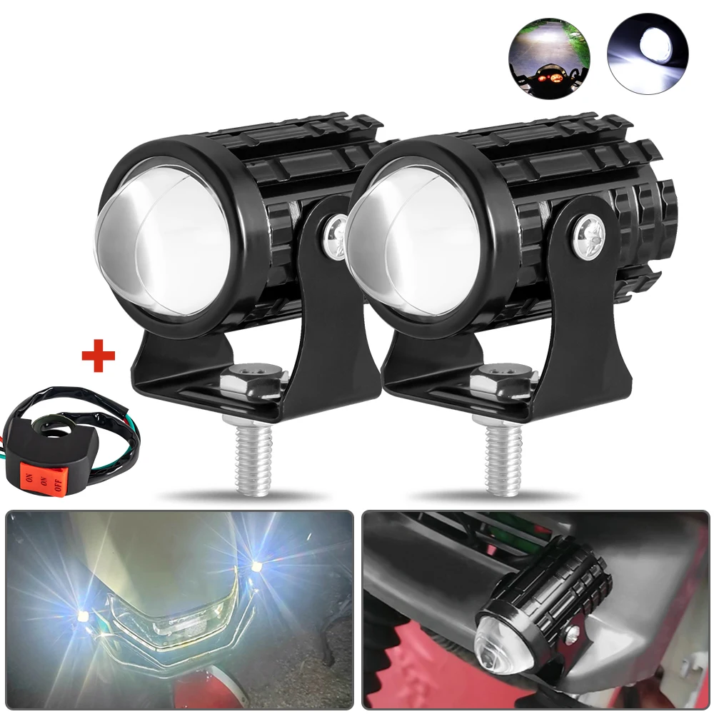 Motorcycle Mini Driving Light Dual Colo for Headlight Auxiliary Spotlight Lamp R ATV Scooter Moto Fog Light Accessories 12V