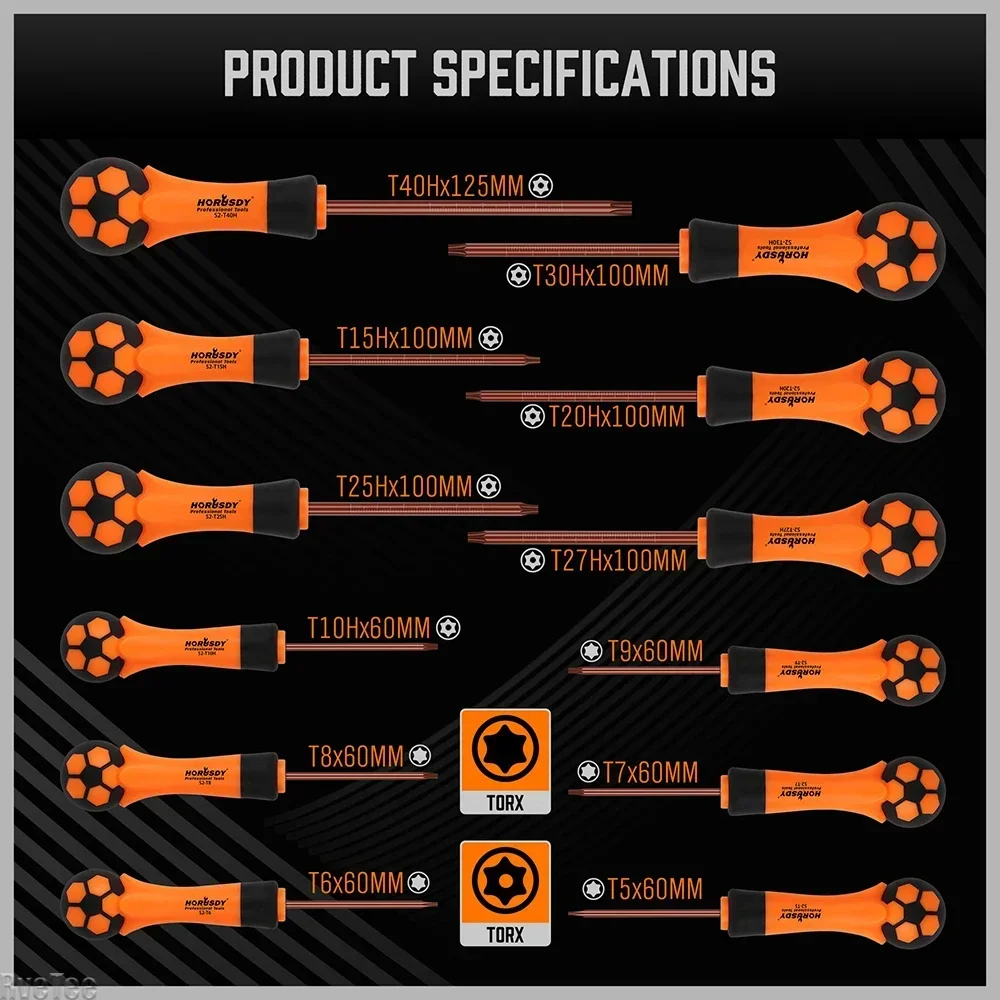NEW Flower Screwdriver Set 12Pcs Football Handle Screwdriver T-shaped With Hole S2 Material PP+TPR Professional Tool