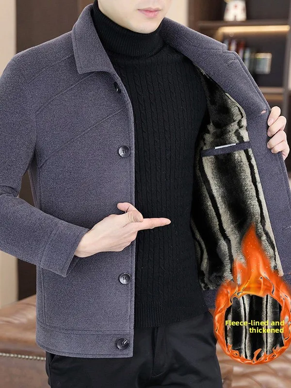 

Men's ort Thiened Woolen Jaet Autumn Winter New Sle Korean Version Casual Flannel Coat Fce Lined Faionable Top