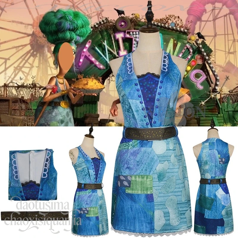 

Twwiitss-Sleeveless Blue Patch Pattern Mini Dress, Anime Cosplay Costume, Halloween Activities, Party Costume, Sexy Suit Belt, C