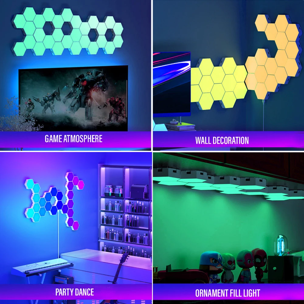 20PCS RGBIC WIFI LED Hexagon Light Indoor Wall Lamp APP Remote Control Night Light Computer Game Room Bedroom Bedside Decoration