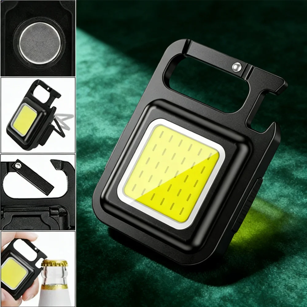 

Портативный многофункциональный фонарик-брелок – рабочий фонарь COB, магнит, открывалка для бутылок, зарядка через USB и подставка для кемпинга